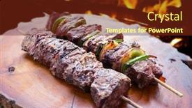  Presentation with food bbq - Slides with delicious-meat-skewer-bbq-food background and a tawny brown colored foreground
