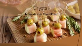  Presentation with melon - Audience pleasing presentation theme consisting of delicious melon with prosciutto on table close-up backdrop and a coral colored foreground