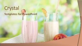  Presentation with strawberries - Cool new slide set with delicious milk shakes with strawberries and peach on wooden table on natural background backdrop and a soft green colored foreground
