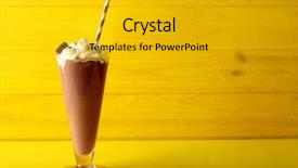  Presentation with milkshake - Presentation enhanced with delicious milkshake on wooden background background and a gold colored foreground