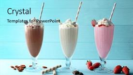  Presentation with milkshake - PPT theme featuring delicious milkshakes on blue wooden background and a arctic colored foreground