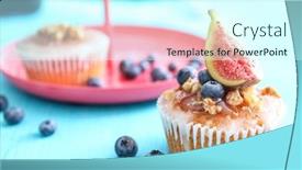  Presentation with muffin - Beautiful PPT theme featuring delicious-muffin-with-caramel-sauce backdrop and a cool aqua colored foreground