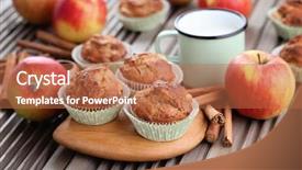  Presentation with muffins - Presentation design consisting of delicious muffins with apple and oats - sweet food background and a coral colored foreground