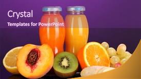  Presentation with fruit juice bottle - Cool new theme with delicious multifruit juice in a bottle and fruit next to it on purple background backdrop and a violet colored foreground