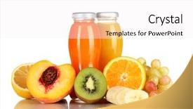  Presentation with fruit juice bottle - Presentation theme enhanced with delicious multifruit juice in a bottle and fruit next to it isolated on white background and a white colored foreground