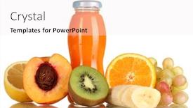  Presentation with fruit juice bottle - Presentation theme having delicious multifruit juice in a bottle and fruit next to it isolated on white background and a white colored foreground