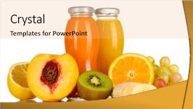  Presentation with fruit juice bottle - Audience pleasing PPT theme consisting of delicious multifruit juice in a bottle and fruit next to it isolated on white backdrop and a yellow colored foreground