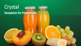  Presentation with fruit juice bottle - Audience pleasing PPT layouts consisting of delicious multifruit juice in a bottle and fruit next to it on green background backdrop and a ocean colored foreground
