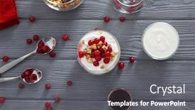  Presentation with granola - Beautiful presentation theme featuring delicious natural yogurt parfait backdrop and a gray colored foreground