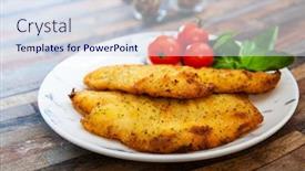  Presentation with delicious in memory - Cool new PPT theme with delicious-northern-meuniere-flounder-fillets backdrop and a sky blue colored foreground