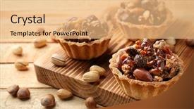  Presentation with nut - Presentation design consisting of delicious nut cakes on wooden table background and a coral colored foreground