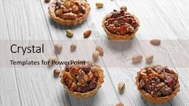 Presentation with nut - Amazing slide deck having delicious nut cakes on wooden table backdrop and a mint green colored foreground