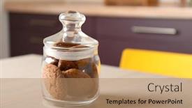  Presentation with soft oatmeal cookies - Audience pleasing PPT theme consisting of delicious oatmeal cookies in glass jar on table backdrop and a coral colored foreground