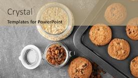  Presentation with cookies - Presentation theme consisting of delicious oatmeal cookies with raisins on table background and a coral colored foreground