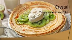  Presentation with kiwi - Colorful PPT theme enhanced with delicious pancakes with kiwi and sour cream on plate backdrop and a coral colored foreground