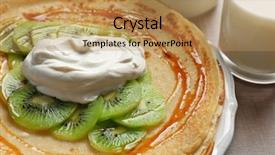  Presentation with kiwi - PPT layouts enhanced with delicious pancakes with kiwi and sour cream on plate background and a coral colored foreground