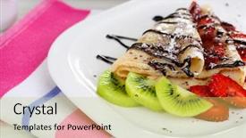  Presentation with strawberries - Slide deck with delicious pancakes with strawberries and chocolate on plate on table background and a yellow colored foreground