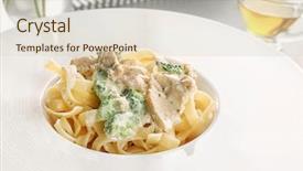  Presentation with pasta - Cool new slide set with delicious pasta alfredo with chicken backdrop and a soft green colored foreground