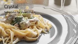  Presentation with pasta - Amazing slide deck having delicious pasta alfredo with chicken backdrop and a coral colored foreground