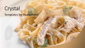  Presentation with chicken little chicks - Colorful presentation design enhanced with delicious pasta alfredo with chicken backdrop and a coral colored foreground