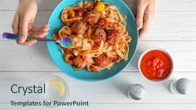  Presentation with pasta sauce - Cool new presentation with delicious pasta with meat balls backdrop and a light blue colored foreground