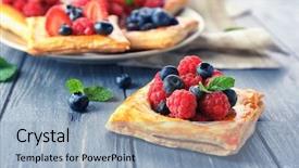  Presentation with wooden - PPT theme featuring delicious pastry on wooden table background and a light blue colored foreground