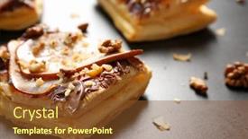  Presentation with chocolate nuts - Audience pleasing slides consisting of delicious pastry with chocolate pear and nuts closeup backdrop and a tawny brown colored foreground