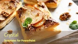  Presentation with chocolate nuts - Slide deck featuring delicious pastry with chocolate pear and nuts on wooden table background and a tawny brown colored foreground