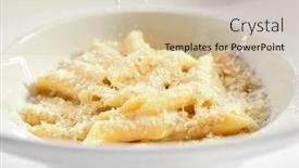  Presentation with pasta restaurant - Presentation theme featuring delicious penne four cheeses close up traditional italian cuisine restaurant menu item tasty pasta isolated on white background macaroni dish with formaggi mozzarella gorgonzola and fontina background and a soft green colored foreground