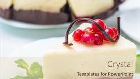  Presentation with currant - Cool new PPT theme with delicious piece of cheesecake decorated with chocolate currant and mint leaf backdrop and a lemonade colored foreground