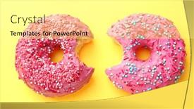  Presentation with donuts pink - Cool new PPT theme with delicious-pink-donuts-on-color backdrop and a white colored foreground