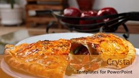  Presentation with italian food - Presentation design featuring delicious-pizza-calzone-italian-food background and a gold colored foreground