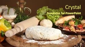  Presentation with dough - Presentation theme with delicious pizza dough spices and vegetables on wooden table on brown background background and a wine colored foreground