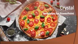  Presentation with pizza - Theme consisting of delicious pizza on kitchen table background and a red colored foreground