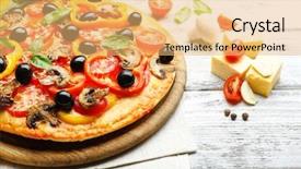  Presentation with pizza - Presentation theme with delicious pizza served on wooden background and a yellow colored foreground
