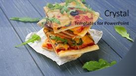  Presentation with parchment - Colorful presentation theme enhanced with delicious pizza slices stacked on parchment backdrop and a seafoam green colored foreground