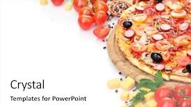  Presentation with hydroponics vegetables hydroponic vegetable - Beautiful PPT theme featuring delicious pizza vegetables and salami backdrop and a white colored foreground