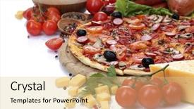  Presentation with pizza - Presentation theme consisting of delicious pizza vegetables and salami background and a lemonade colored foreground