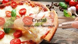  Presentation with mozzarella cheese - Audience pleasing slide set consisting of delicious pizza with cheese backdrop and a coral colored foreground