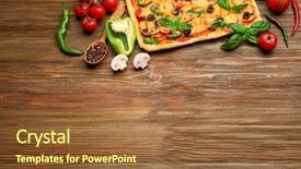  Presentation with pizza - Presentation enhanced with bell shape - delicious pizza with ingredients background and a coral colored foreground