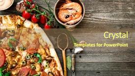  Presentation with meat food - Theme having delicious pizza with seafood background and a coral colored foreground