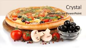  Presentation with pizza - Beautiful PPT theme featuring delicious pizza with vegetables isolated on white backdrop and a yellow colored foreground