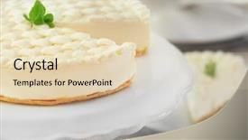  Presentation with cheesecake - Slide set with delicious plain cheesecake on white stand background and a lemonade colored foreground