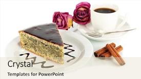  Presentation with cup cake - Colorful slide deck enhanced with delicious poppy seed cake with cup of coffee isolated on white backdrop and a lemonade colored foreground