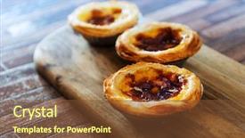  Presentation with dessert - Colorful PPT layouts enhanced with delicious portuguese egg tart dessert backdrop and a tawny brown colored foreground