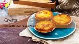  Presentation with dessert - Slide deck having delicious portuguese egg tart dessert background and a  colored foreground