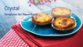  Presentation with dessert - Theme enhanced with delicious portuguese egg tart dessert background and a sky blue colored foreground