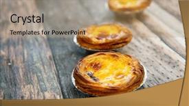  Presentation with dessert neighborhood - Amazing PPT layouts having delicious portuguese egg tart dessert backdrop and a coral colored foreground