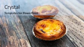  Presentation with dessert - Slide deck with delicious portuguese egg tart dessert background and a light blue colored foreground
