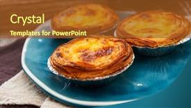  Presentation with egg pie - Cool new PPT theme with delicious portuguese egg tart dessert backdrop and a tawny brown colored foreground
